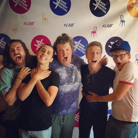 Jacob Wysocki with the members of the comedy group Bath Boys. 